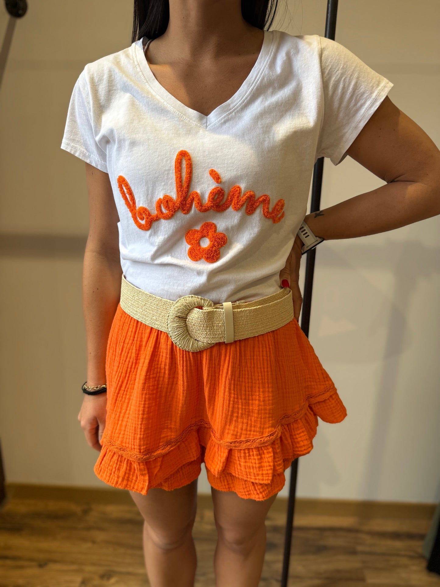 Jupe short gaze coton orange
