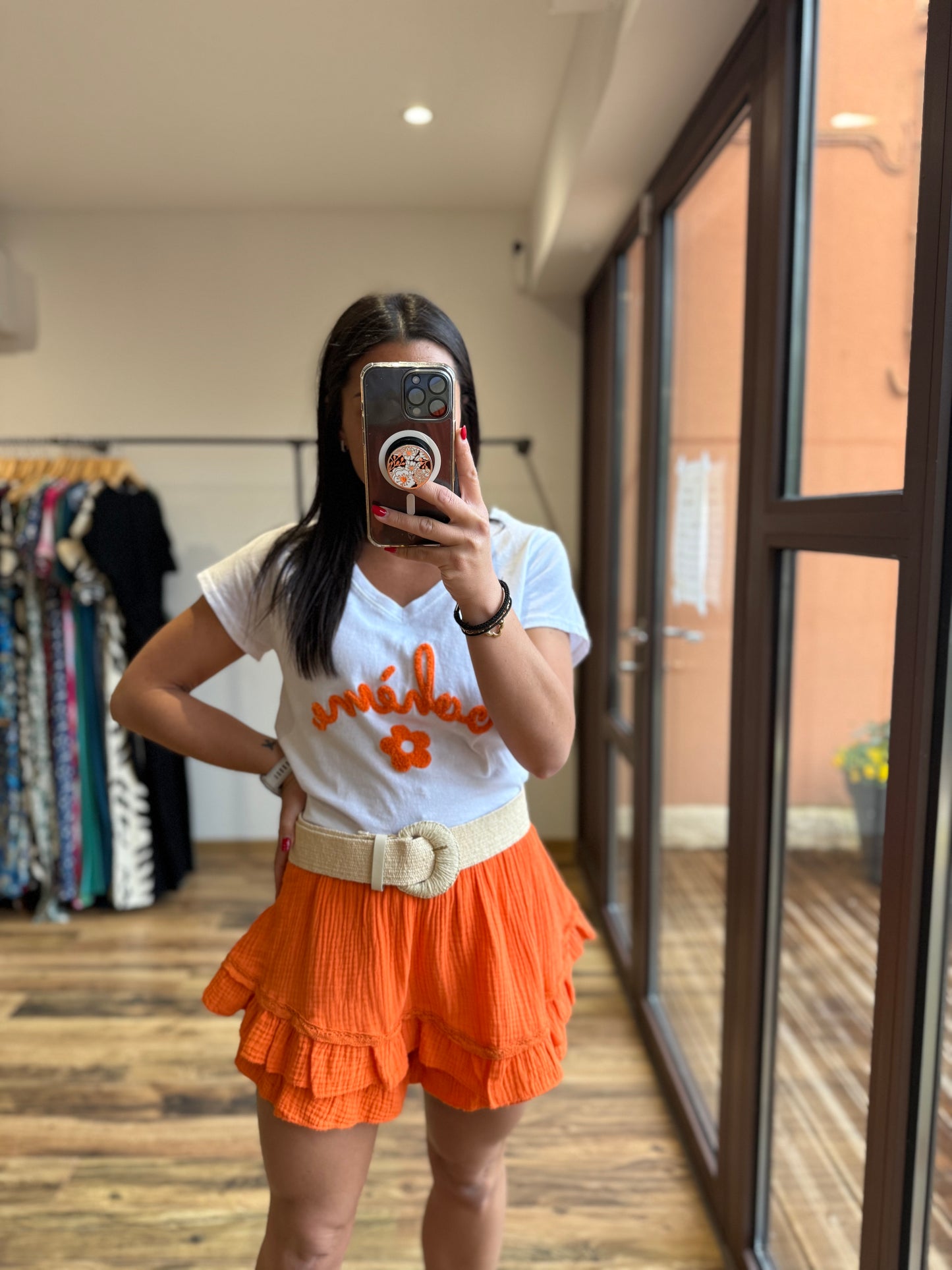 Jupe short gaze coton orange