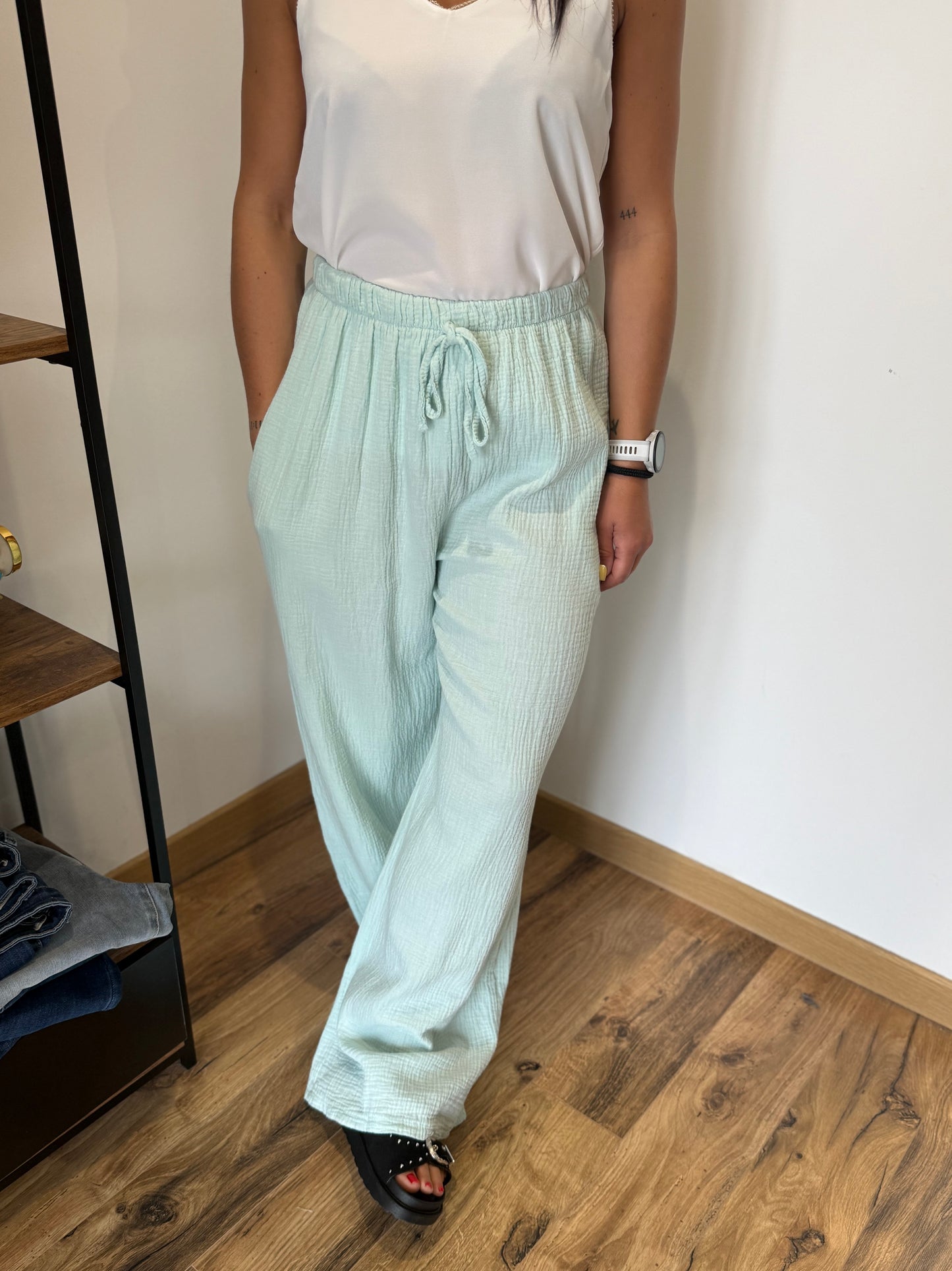 Pantalon gaze de coton turquoise