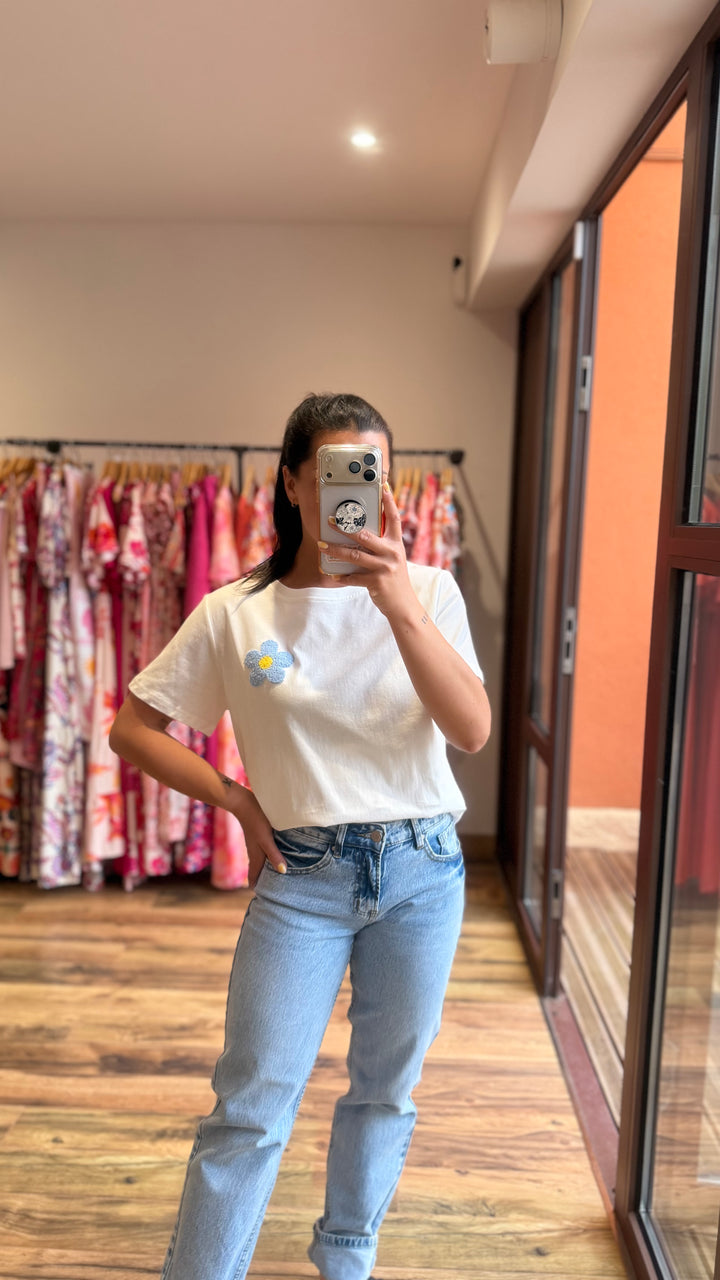 Teeshirt fleur blanc / bleu