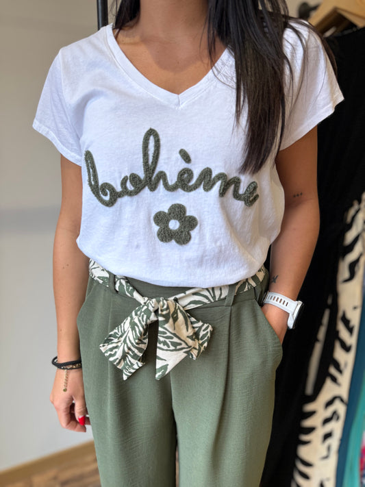 Teeshirt bohème kaki