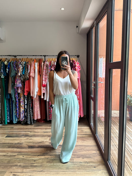 Pantalon gaze de coton turquoise