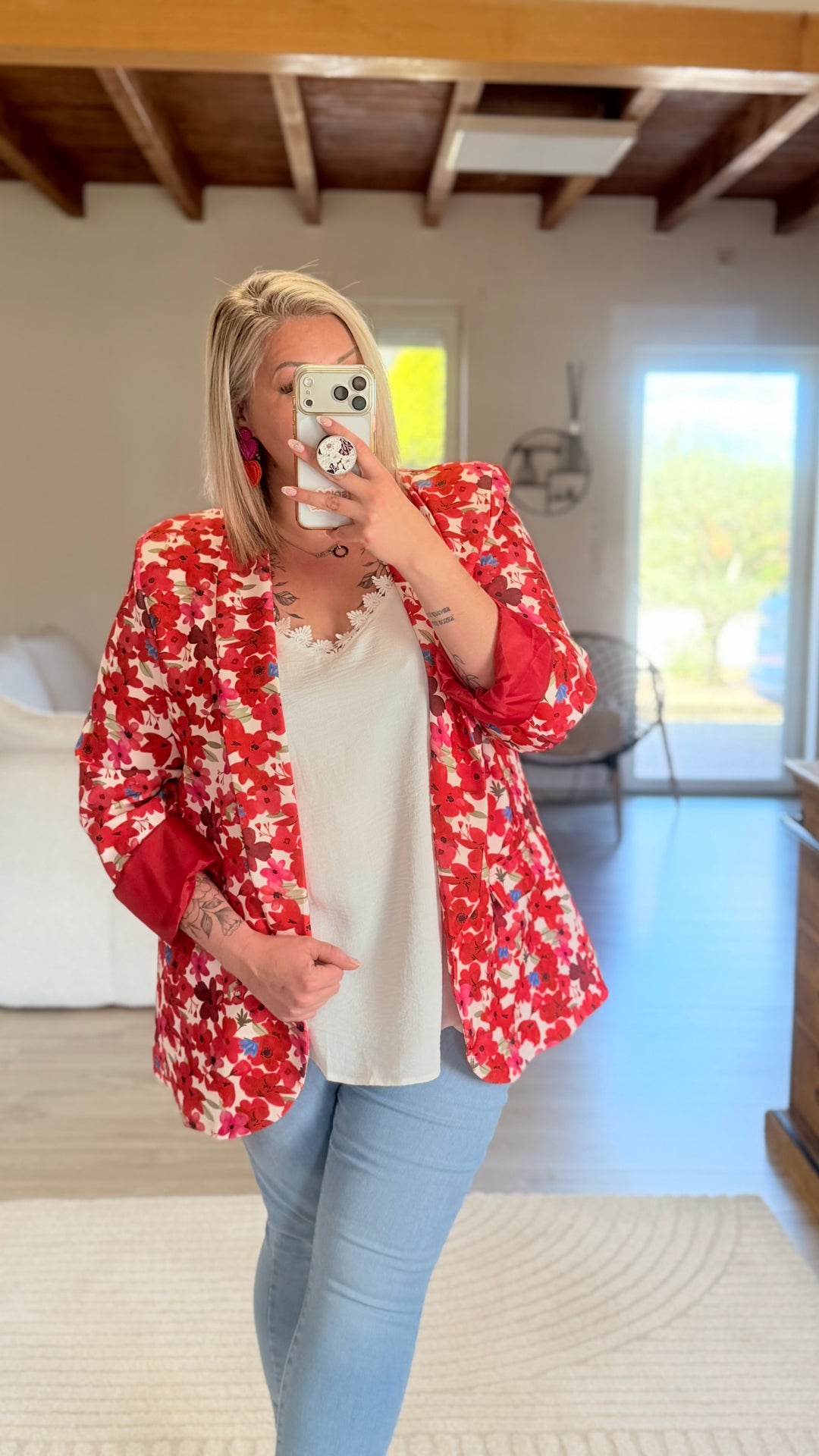 Blazer fleuri rouge TU 48/52