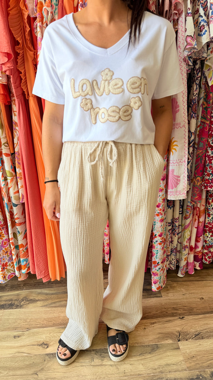 Pantalon gaze de coton beige CURVY
