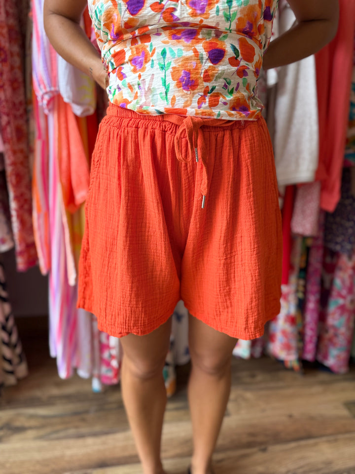 Short gaze de coton orange