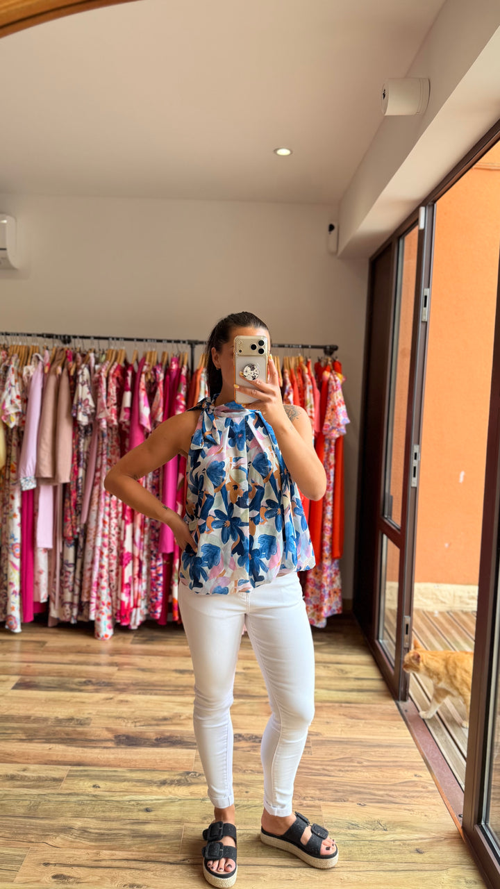 Top Zalia bleu fleuri