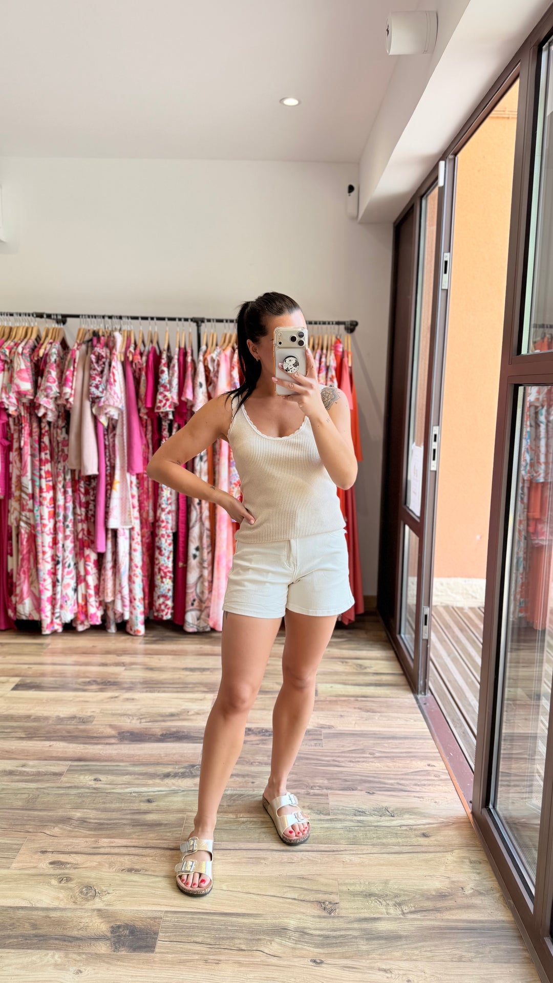Short en jean star beige