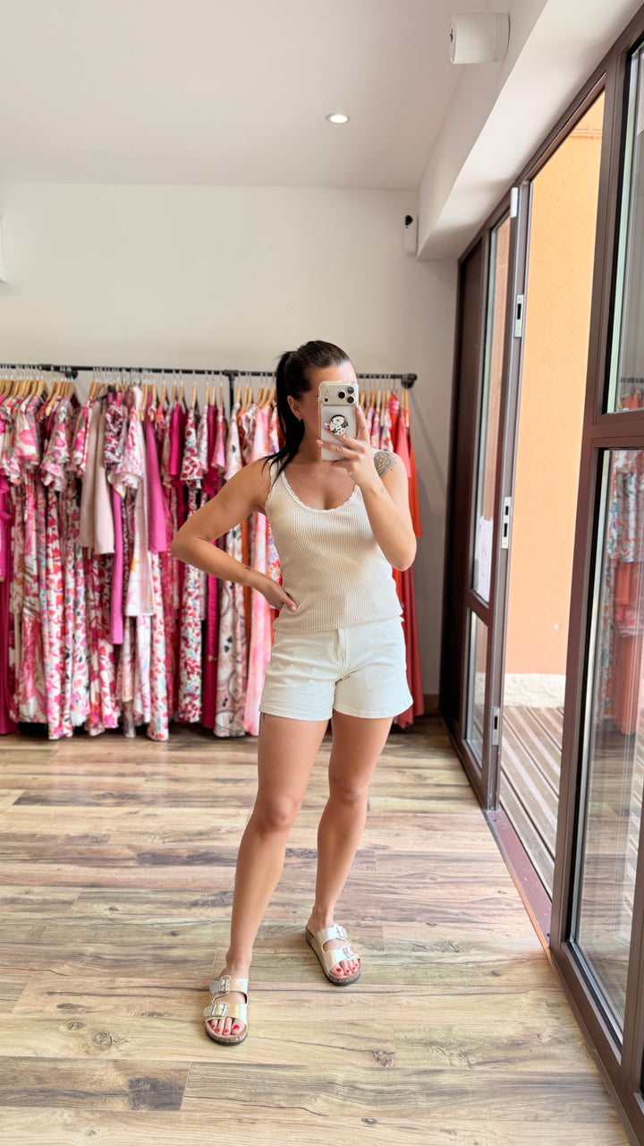 Short en jean star beige