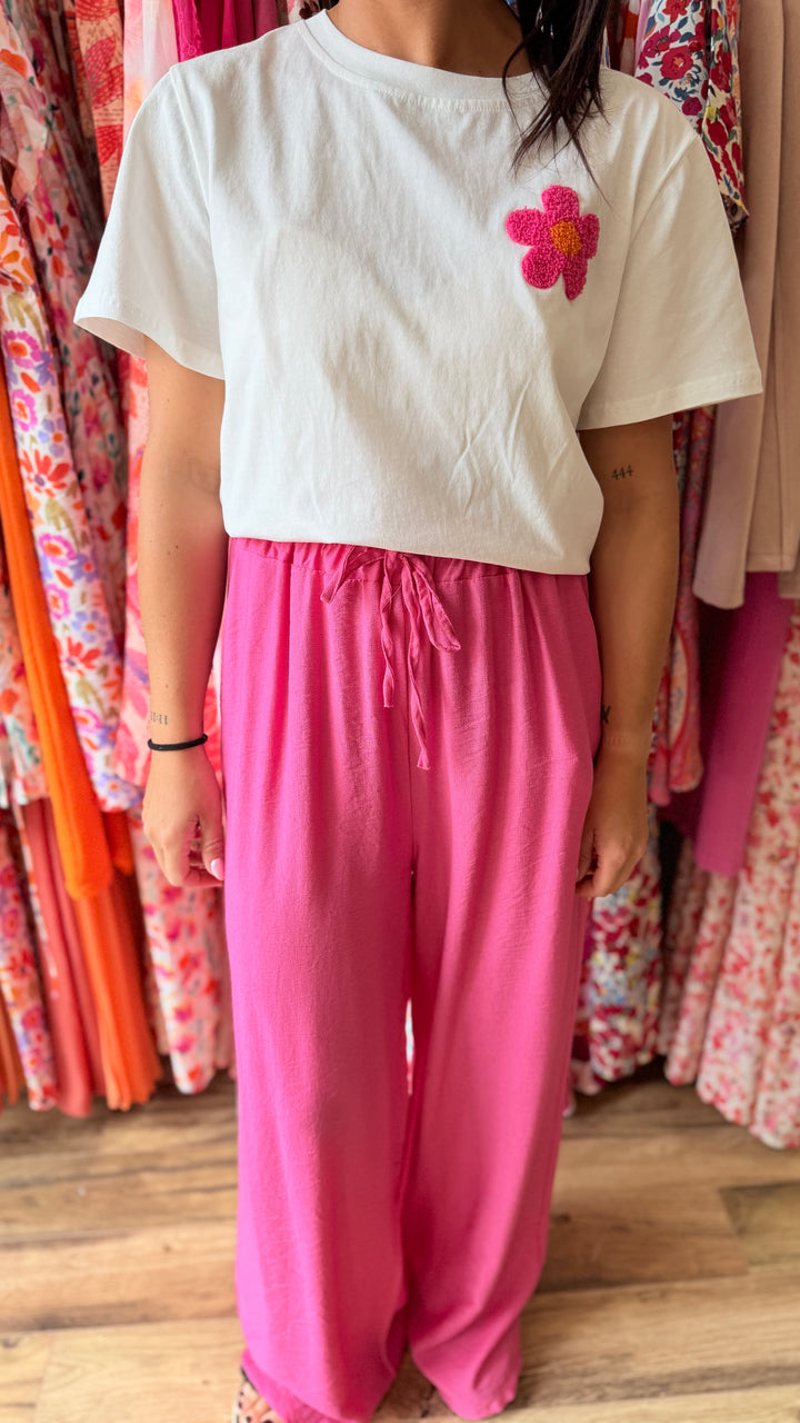 Teeshirt fleur blanc fushia