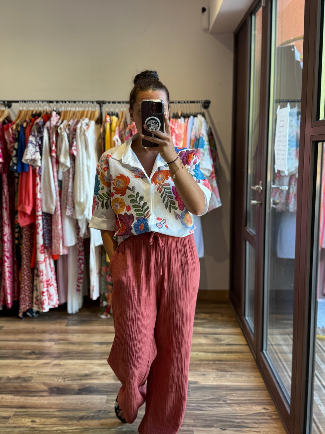Pantalon gaze de coton terracotta
