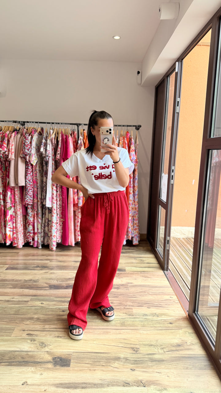 Pantalon gaze de coton rouge