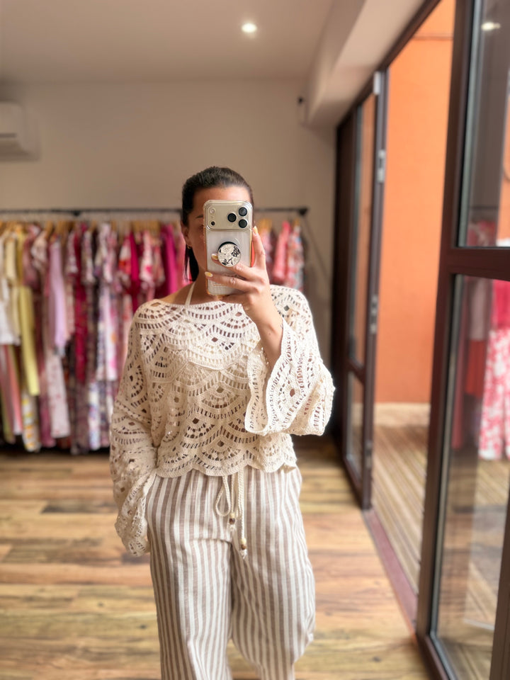Top crochet beige