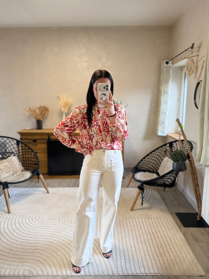 Chemise Ofélia imprimé floral rouge femme