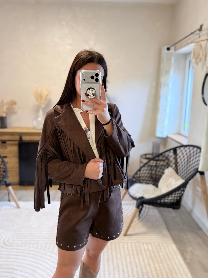 Veste à franges chocolat Yelle