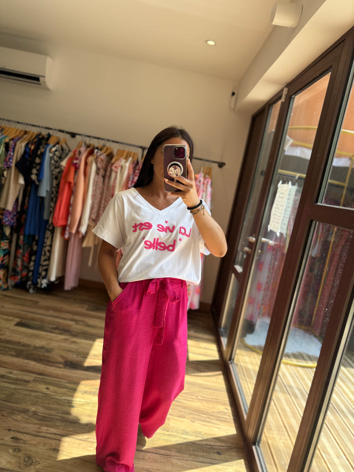 Teeshirt la vie est belle fuchsia