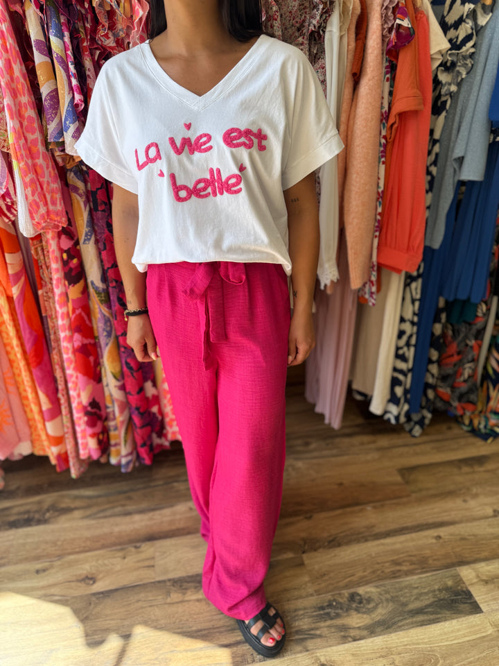 Teeshirt la vie est belle fuchsia