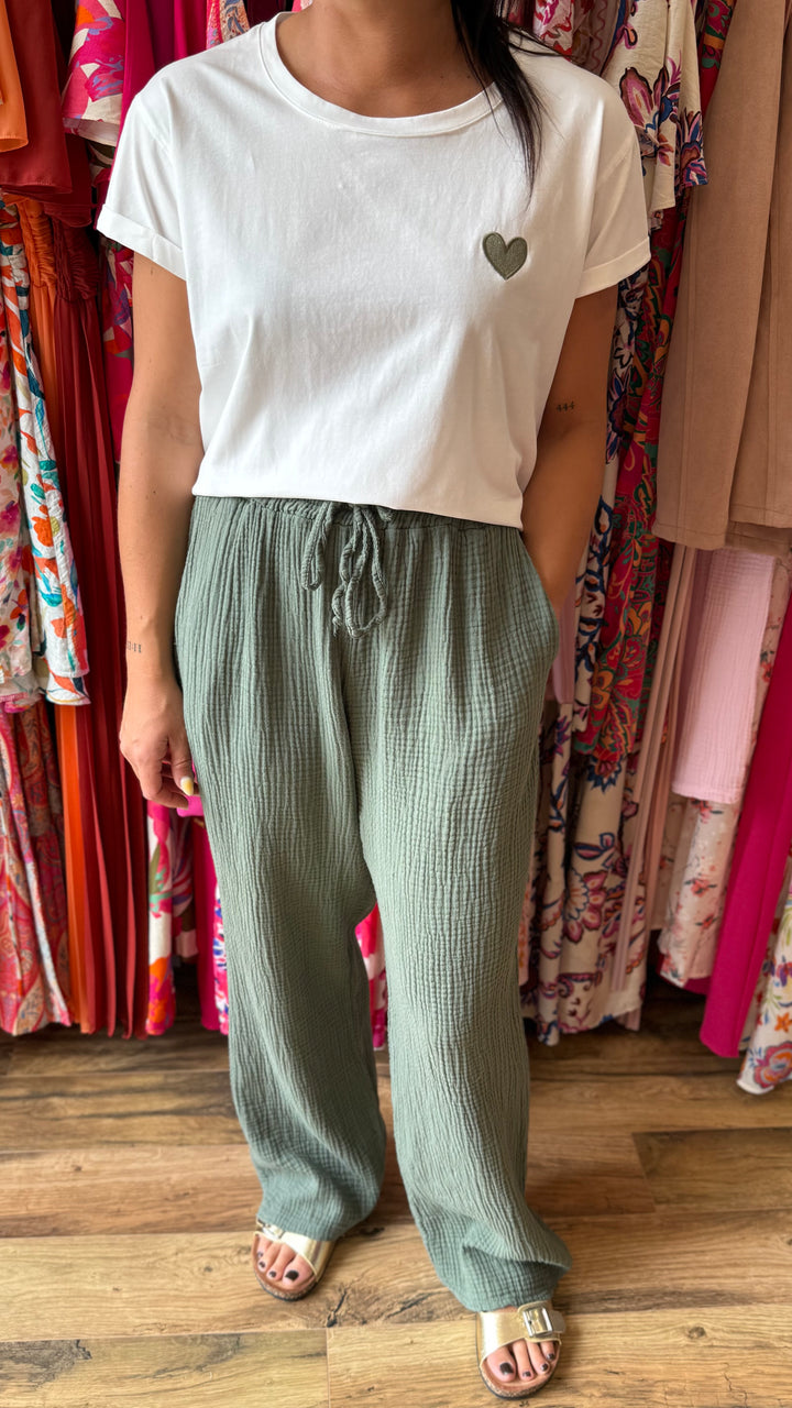 Pantalon gaze de coton kaki