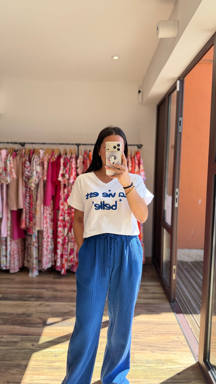 Teeshirt la vie est belle bleu CURVY