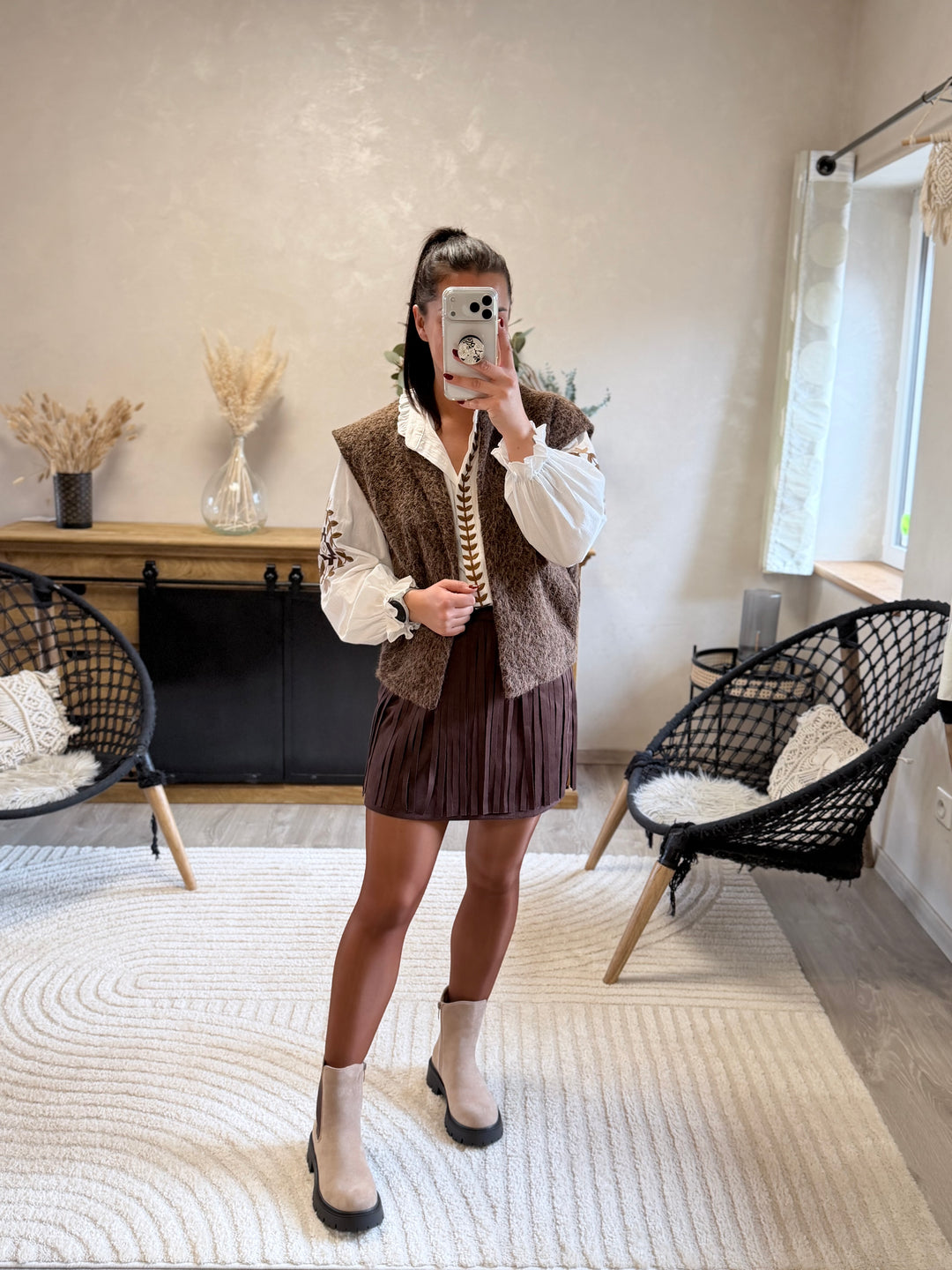 Jupe à franges Louma choco