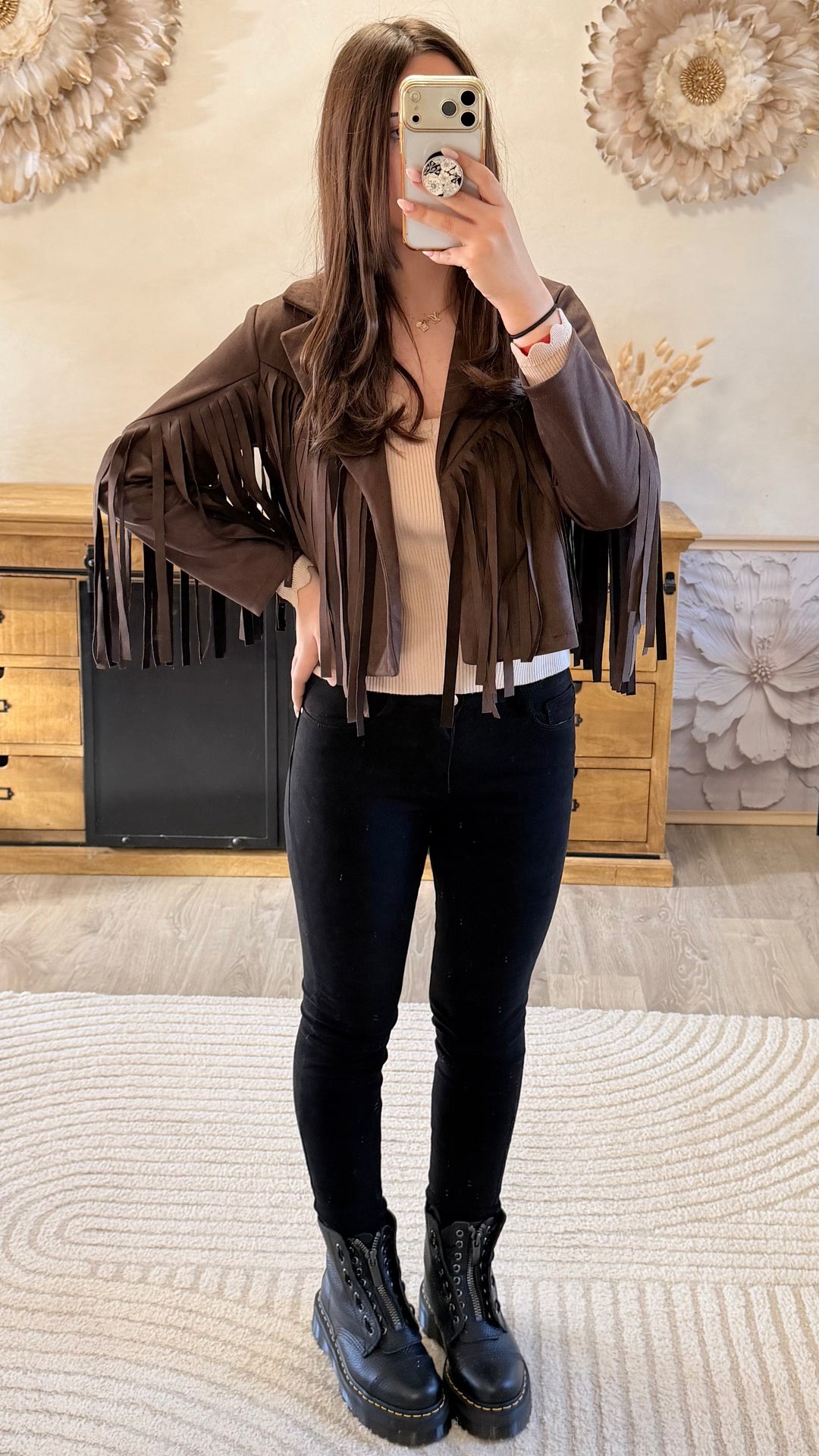 Veste à franges chocolat Yelle