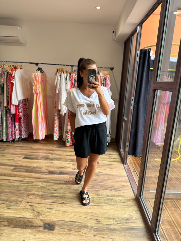 Short gaze de coton noir