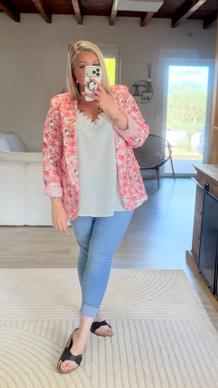 Blazer fleuri rose TU 48/52