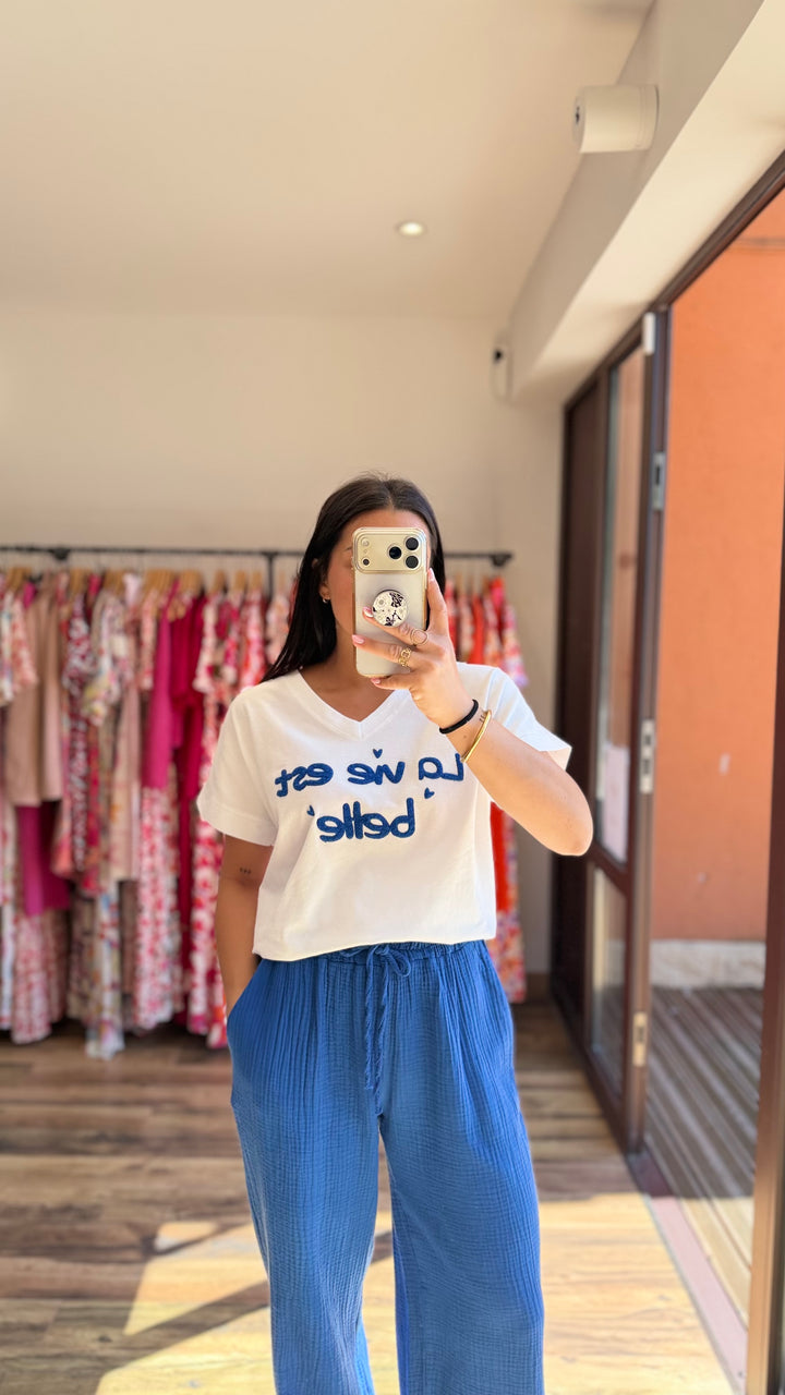 Teeshirt la vie est belle bleu CURVY