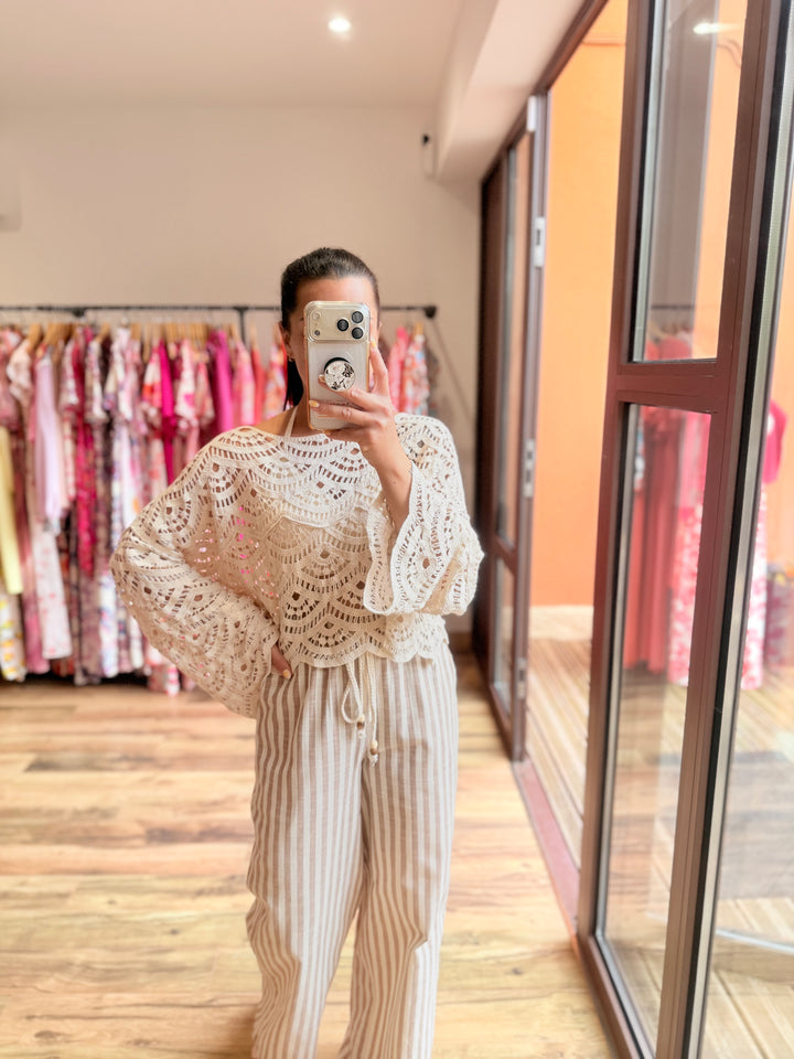 Top crochet beige