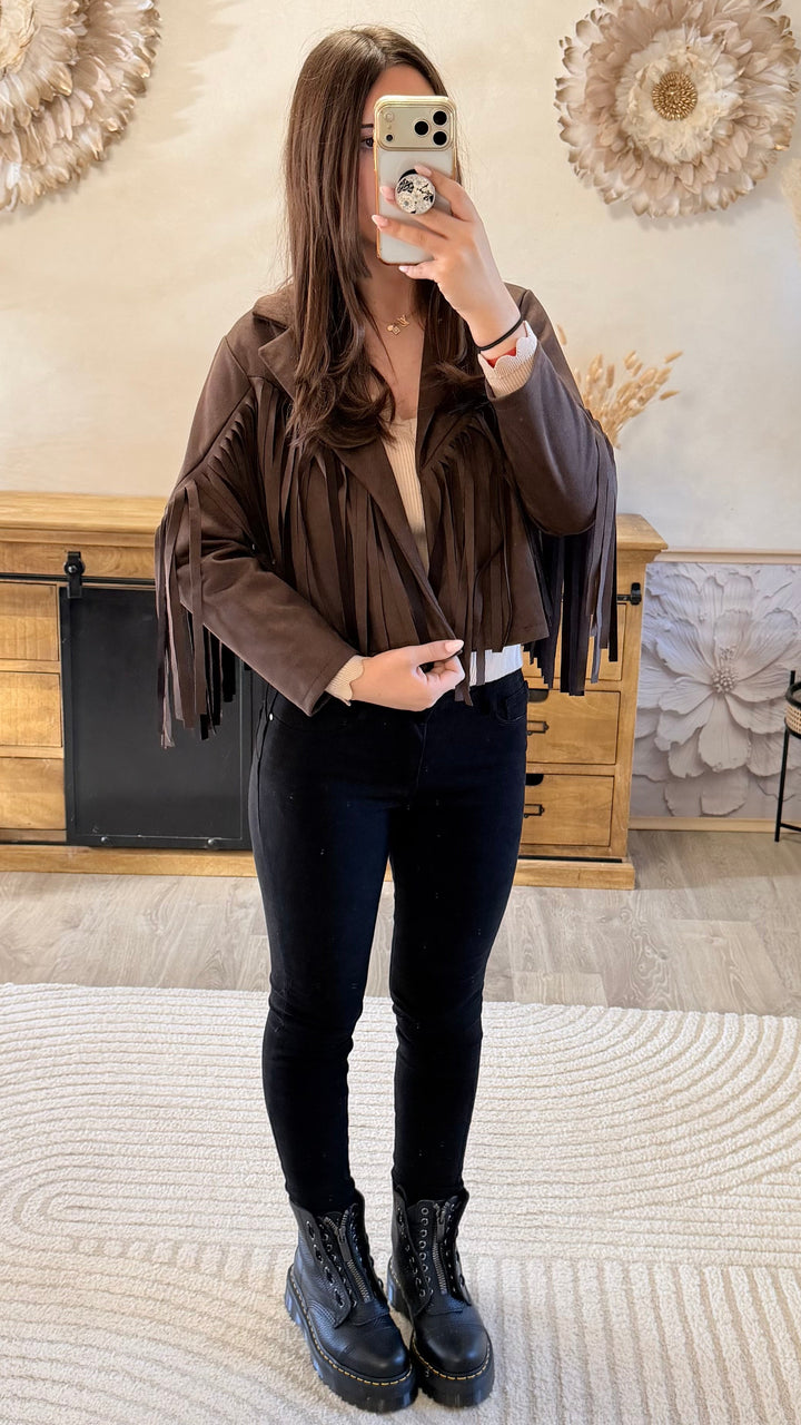 Veste à franges chocolat Yelle