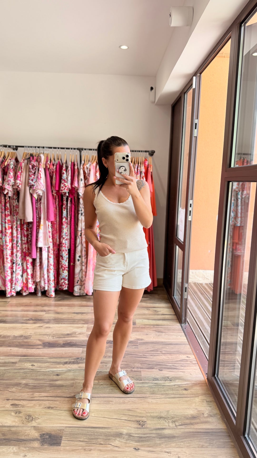 Short en jean star beige