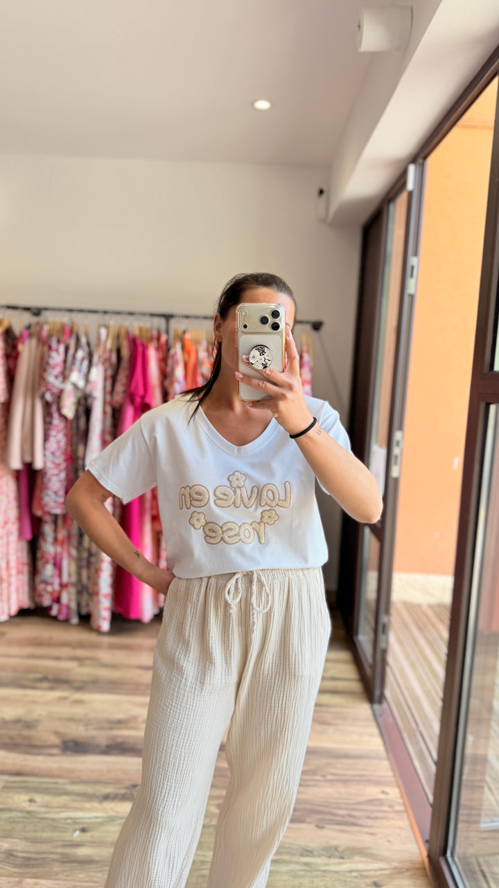 Pantalon gaze de coton beige CURVY
