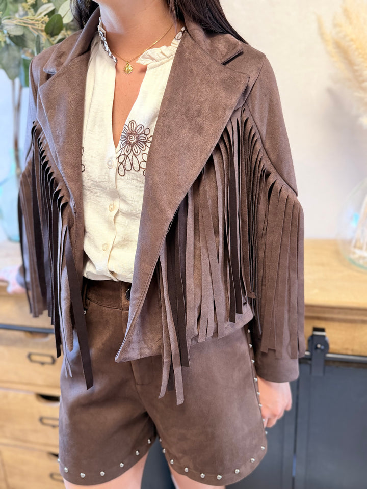 Veste à franges chocolat Yelle