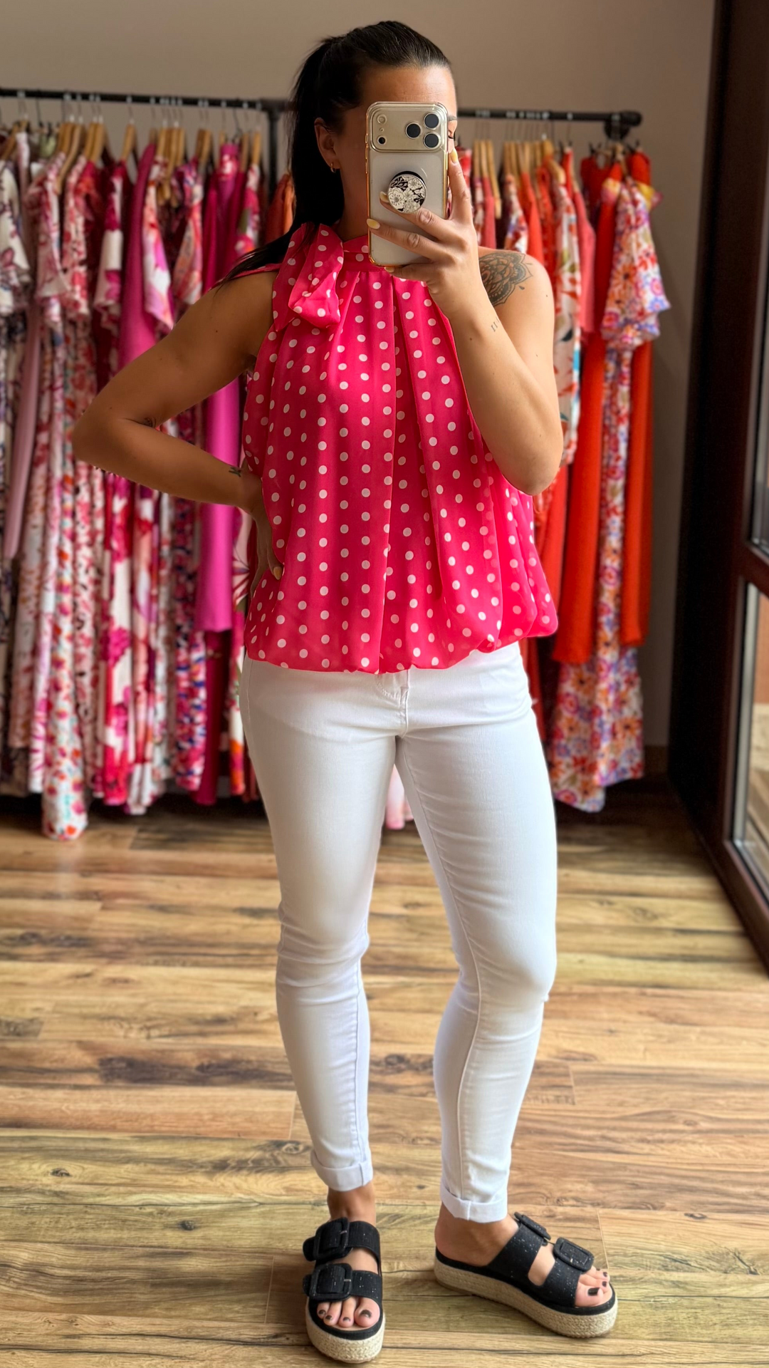 Top Zalia fushia à pois