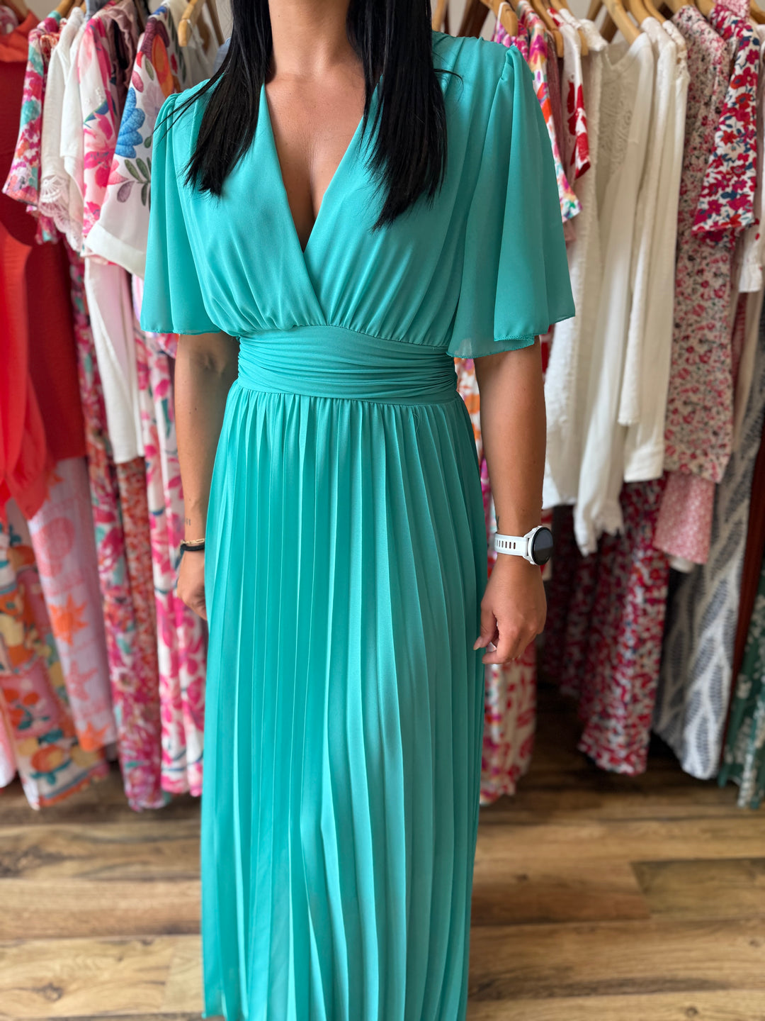 Robe longue Aglaé turquoise