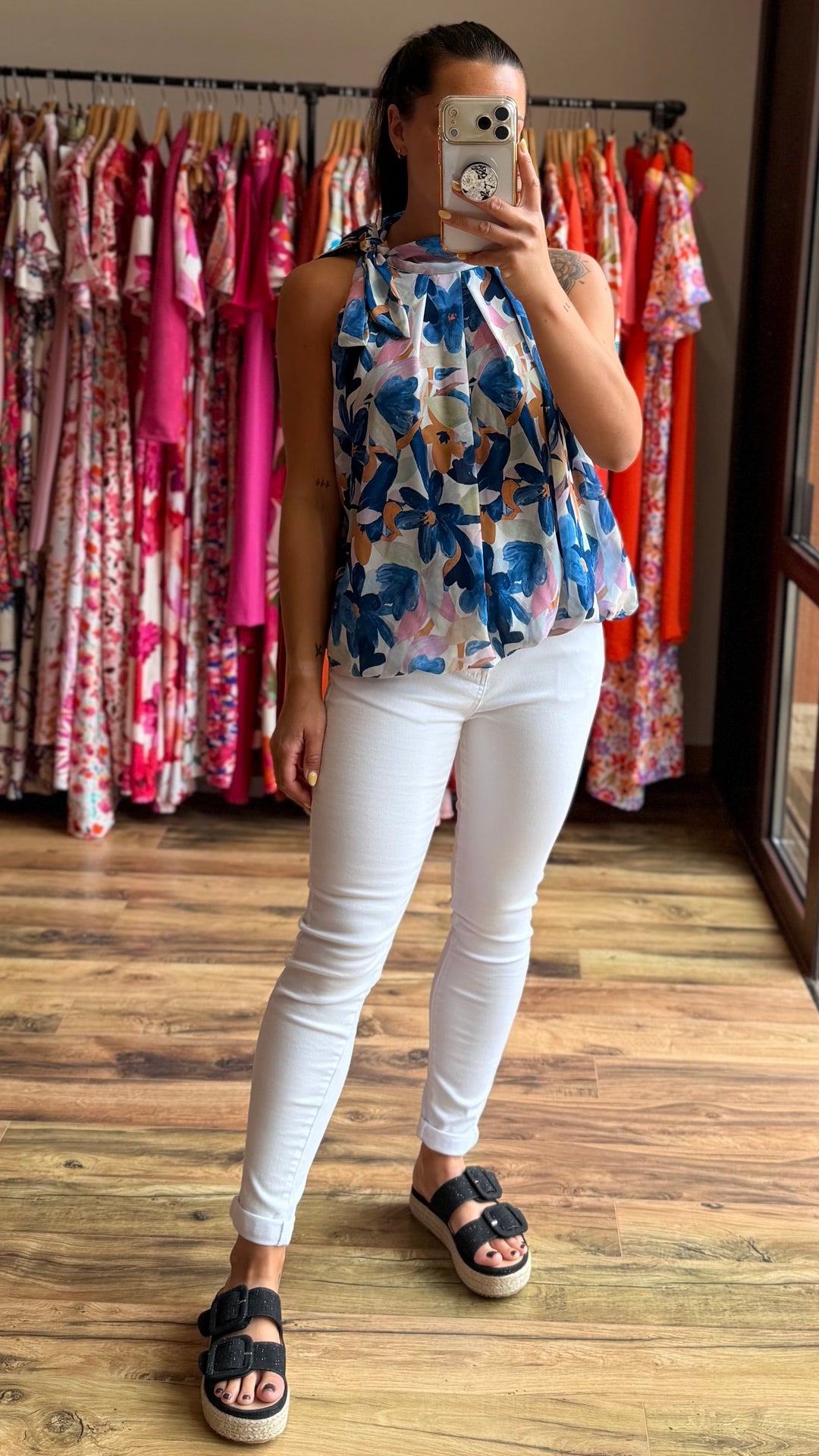Top Zalia bleu fleuri