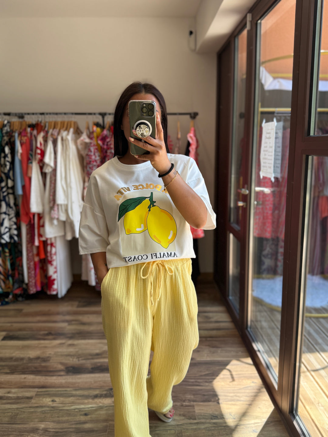 Pantalon gaze de coton jaune CURVY