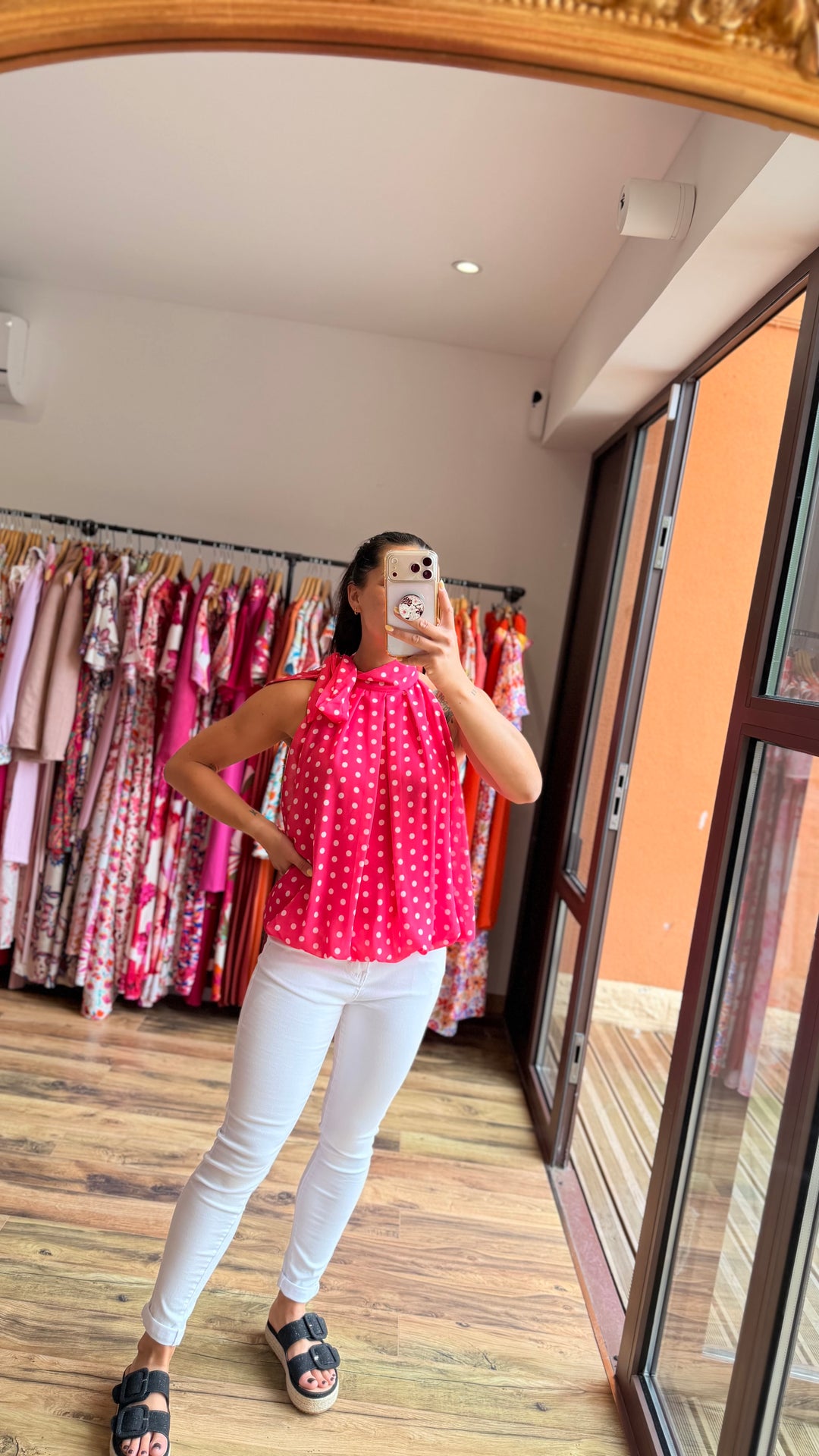 Top Zalia fushia à pois