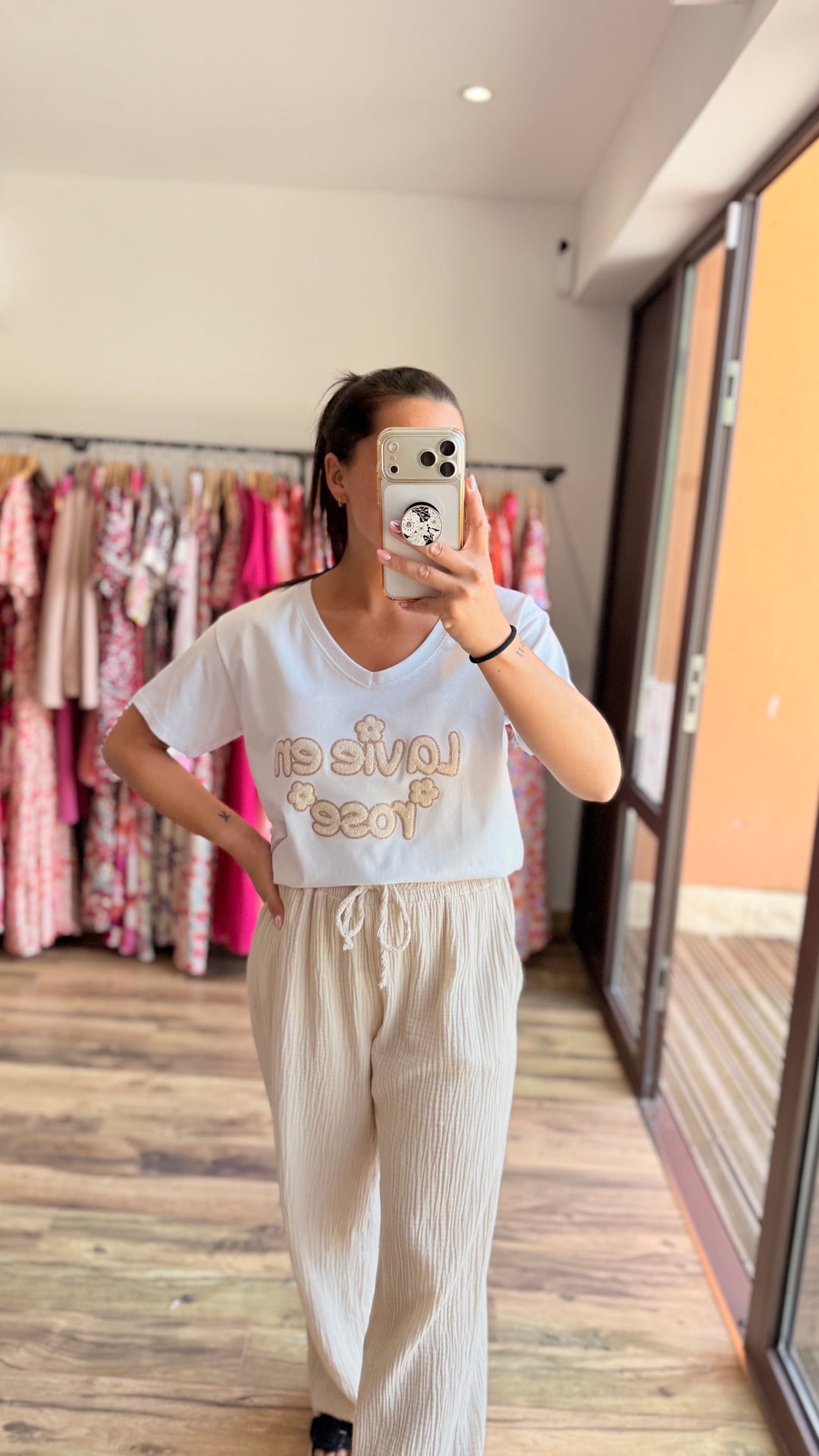 Pantalon gaze de coton beige CURVY