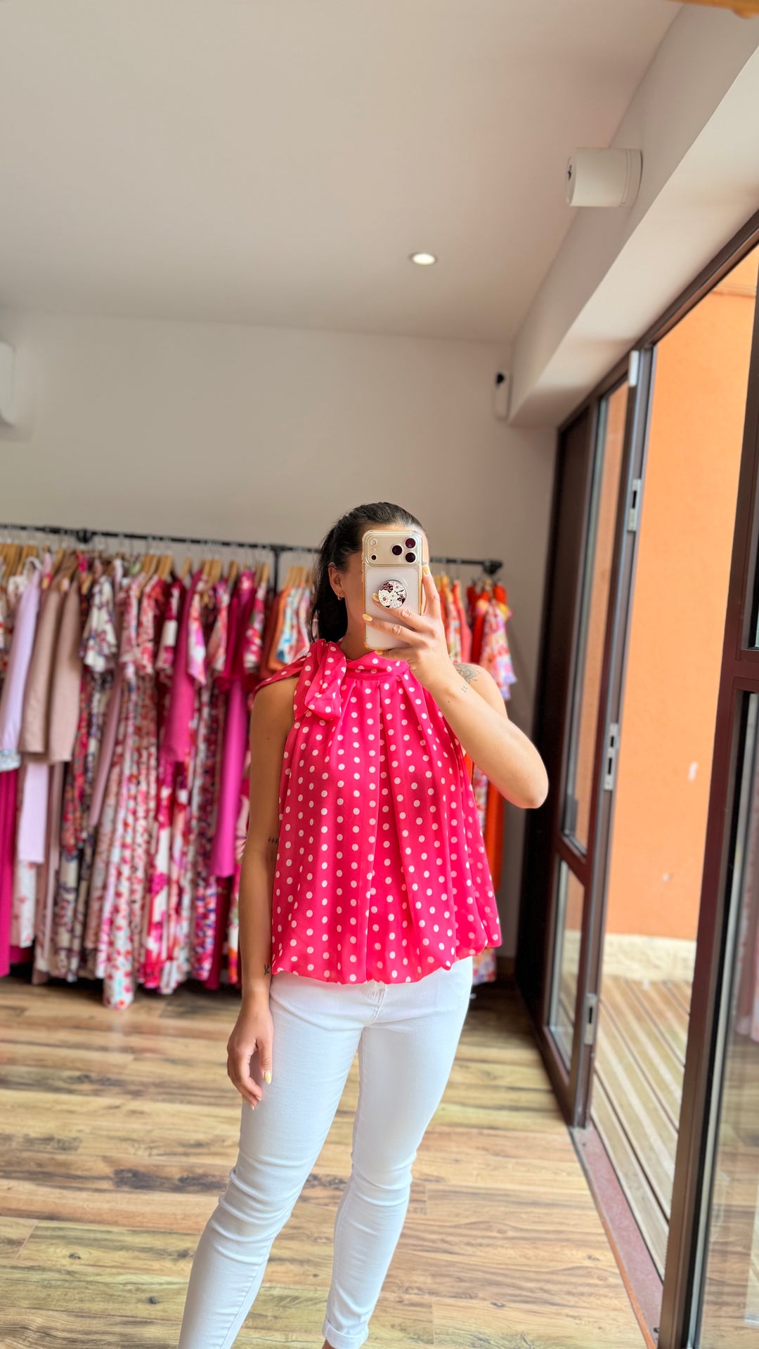 Top Zalia fushia à pois