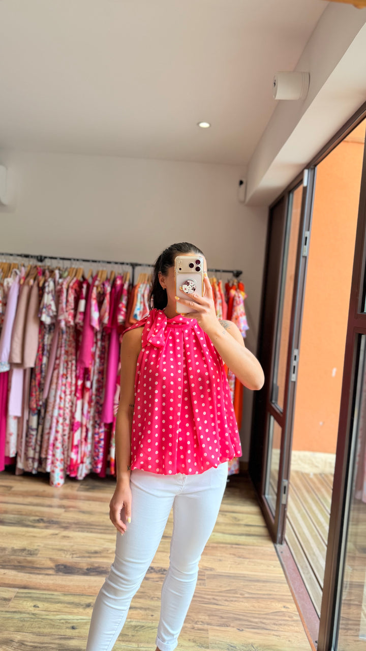 Top Zalia fushia à pois