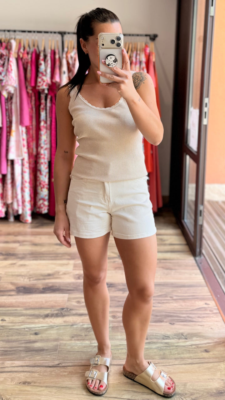 Short en jean star beige