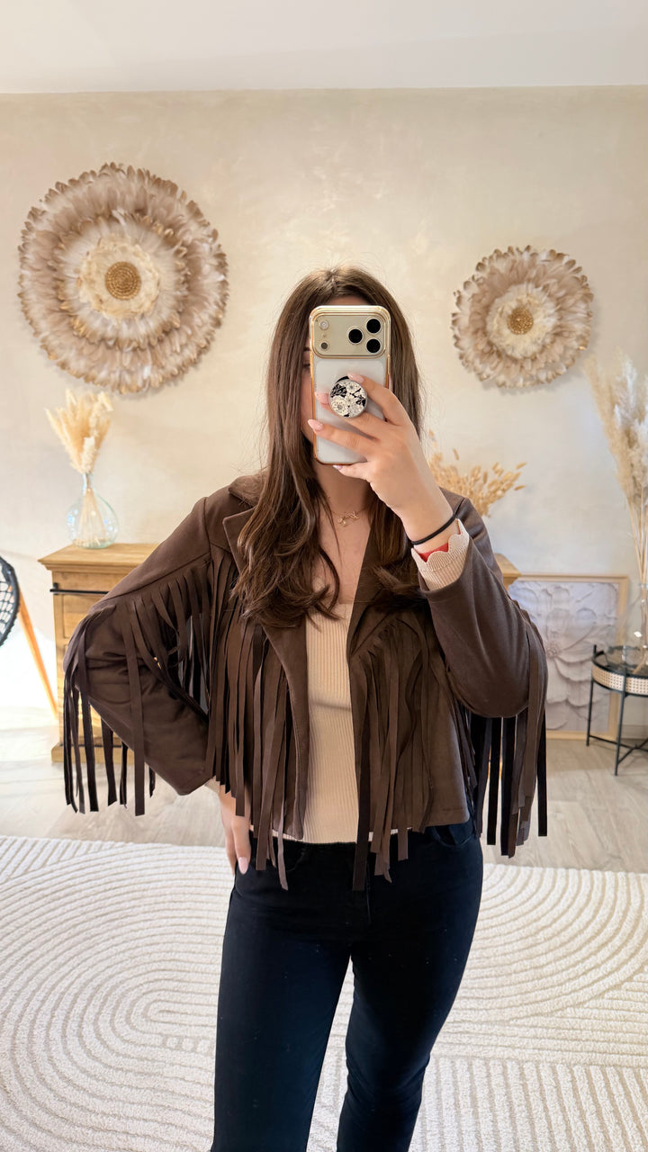 Veste à franges chocolat Yelle