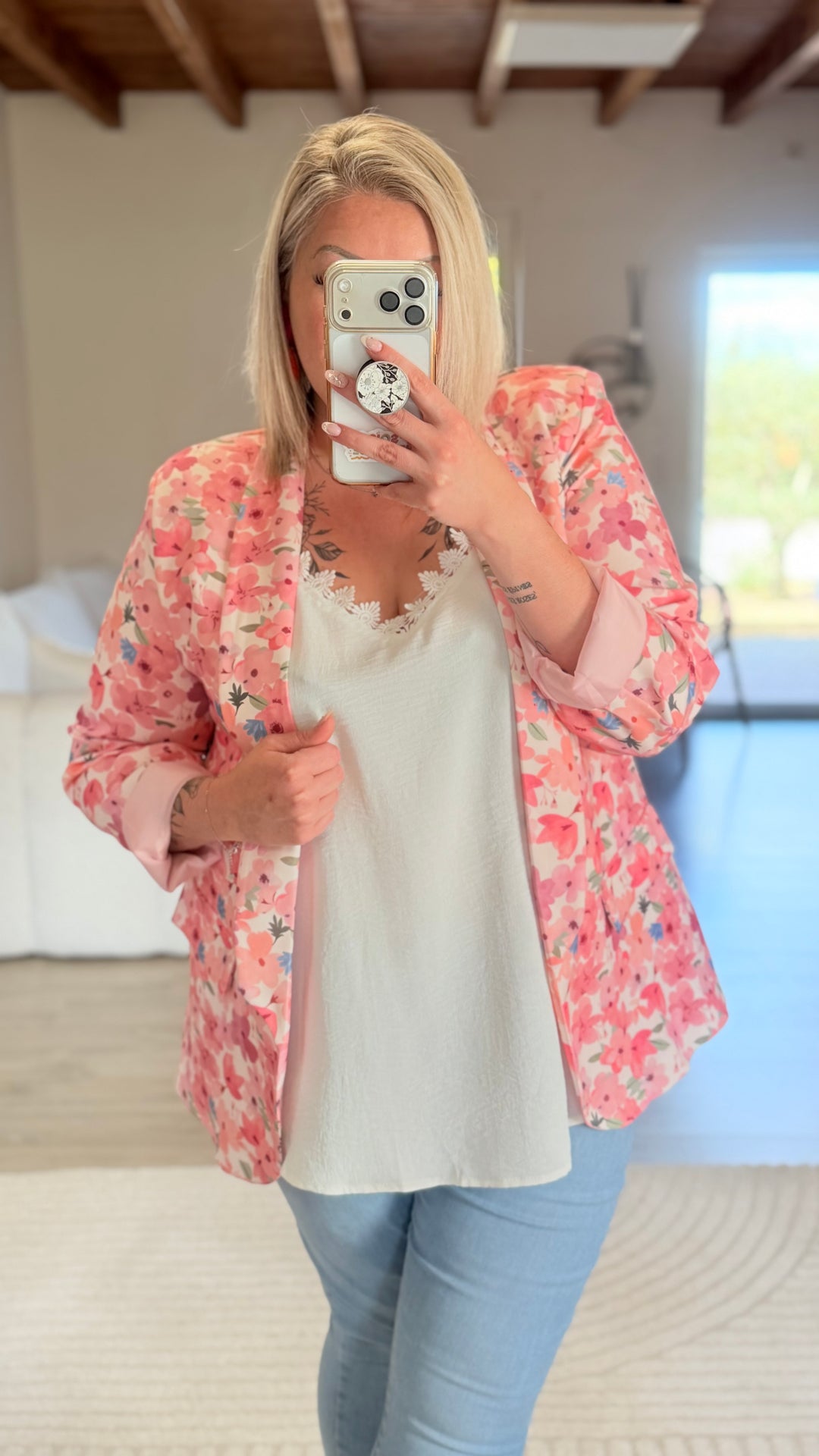 Blazer fleuri rose TU 48/52