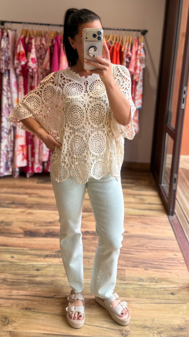 Top crochet beige