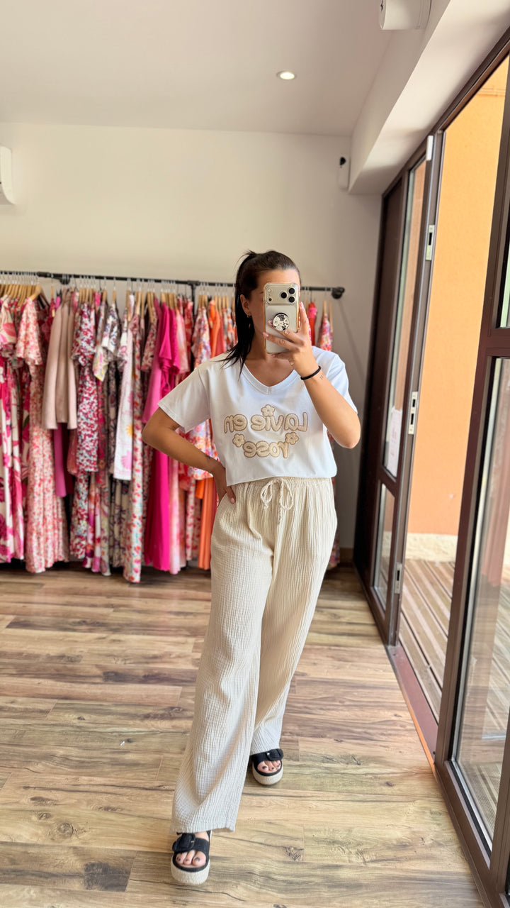 Pantalon gaze de coton beige CURVY