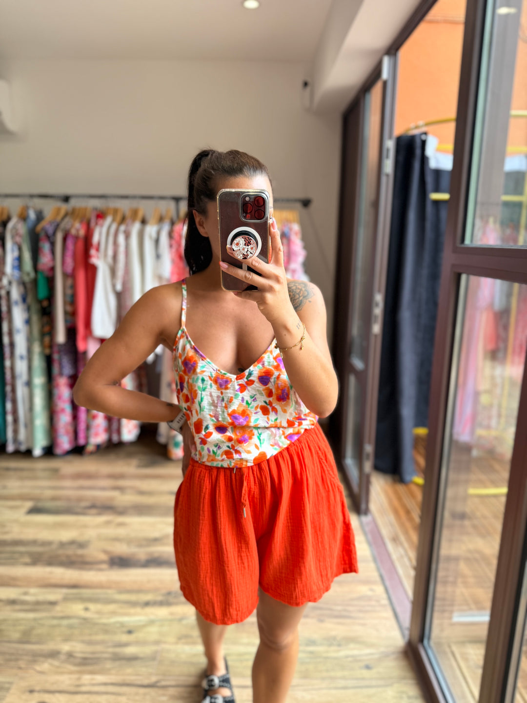 Short gaze de coton orange