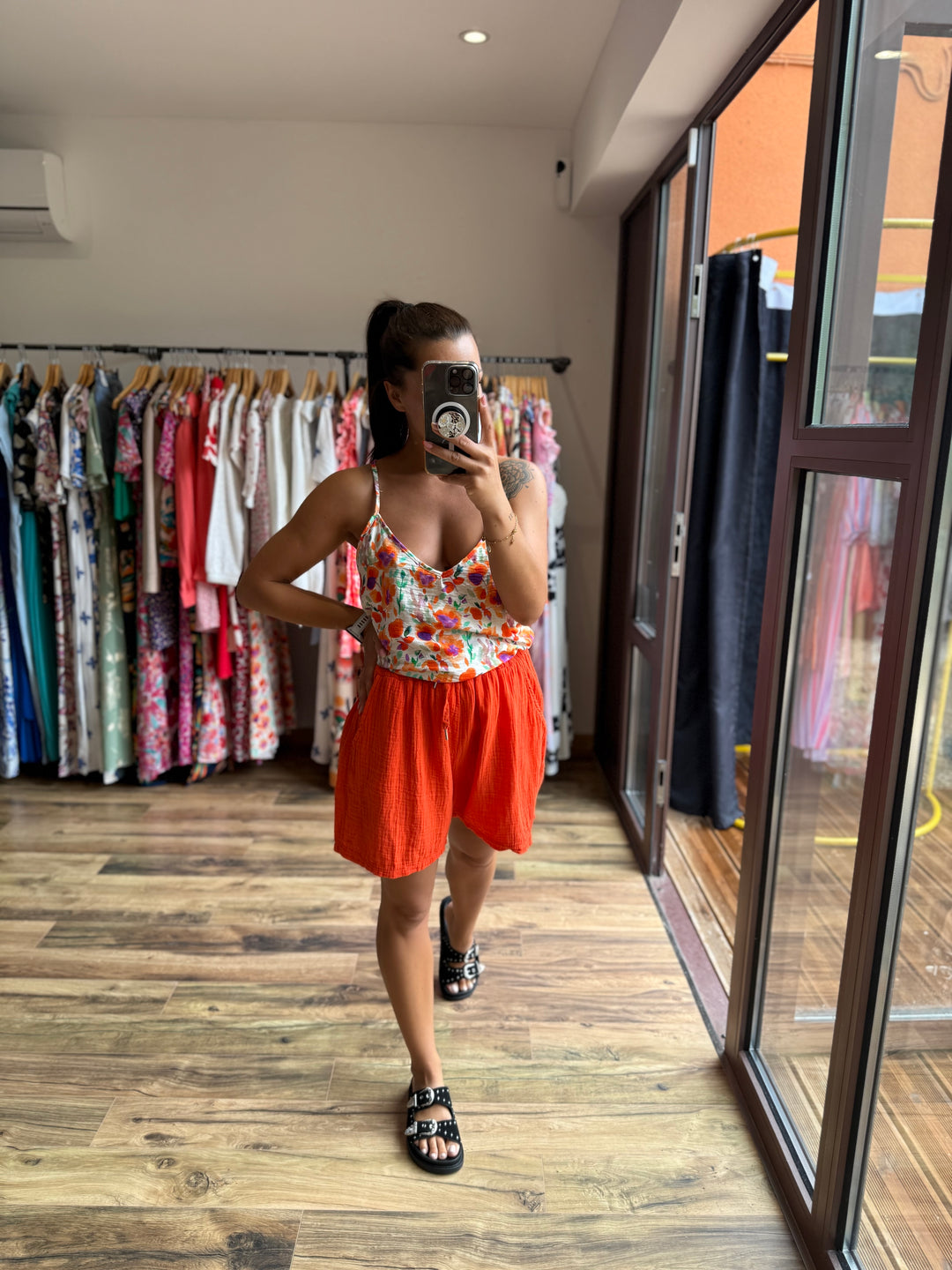 Short gaze de coton orange