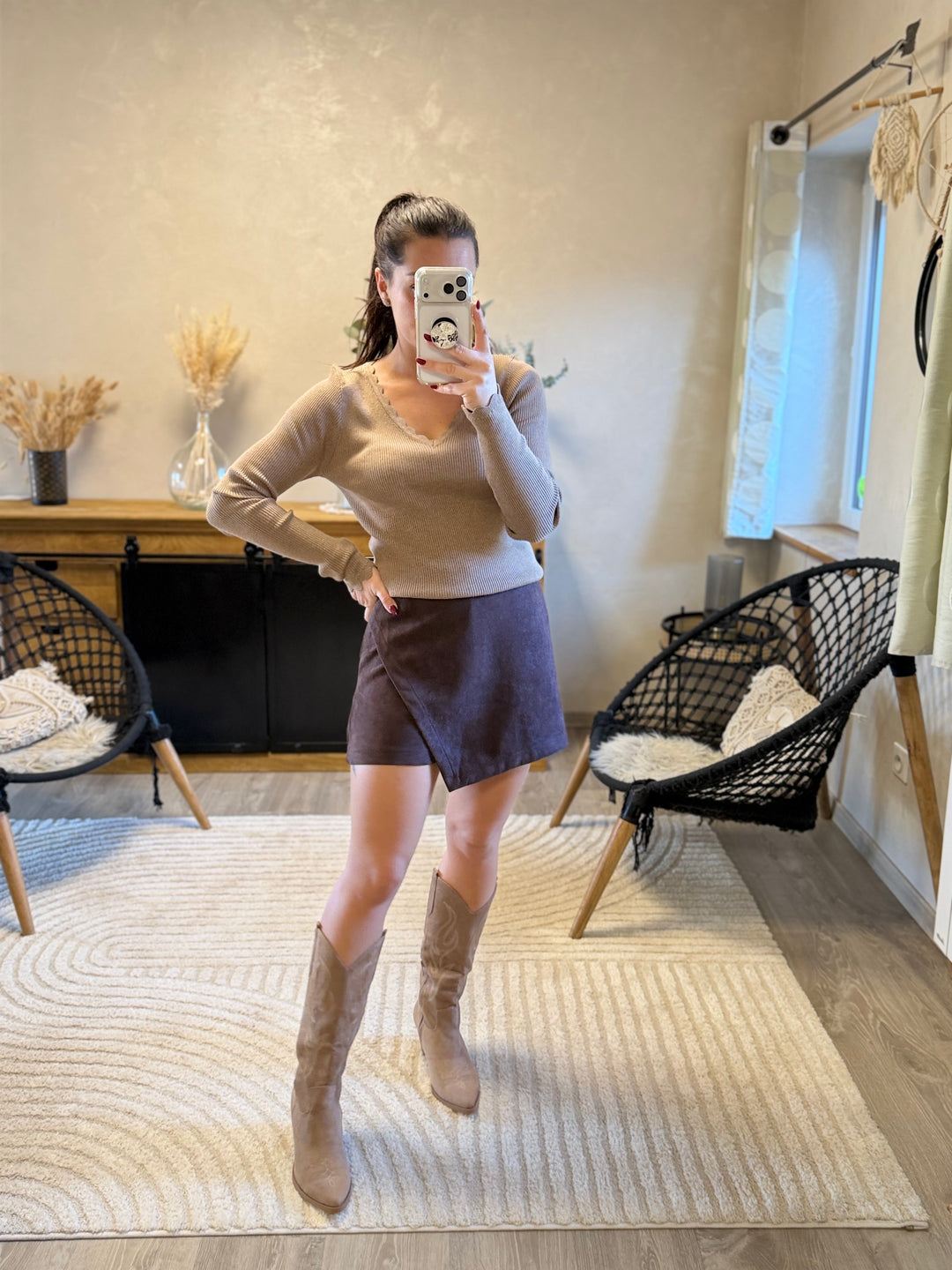 Pull fin Simah taupe