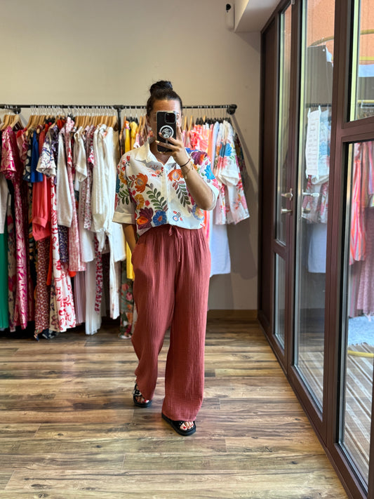 Pantalon gaze de coton terracotta