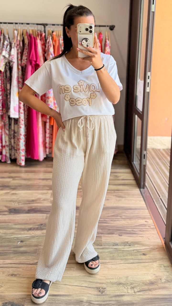 Pantalon gaze de coton beige CURVY